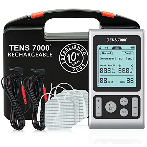 TENS 7000 Rechargeable TENS Unit Muscle Stimulator and Pain Relief Device